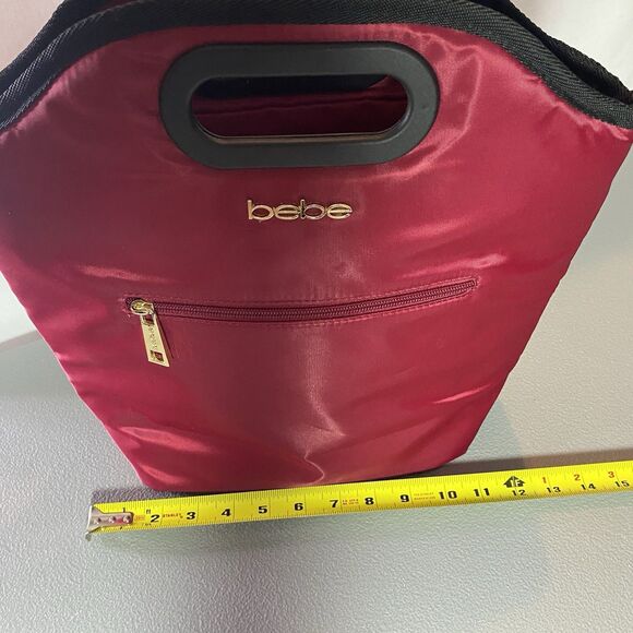 BEBE Tanya Lunch Bag Insulated Pocket Top Handle Snack Gym Office Work Red - Picture 10 of 13